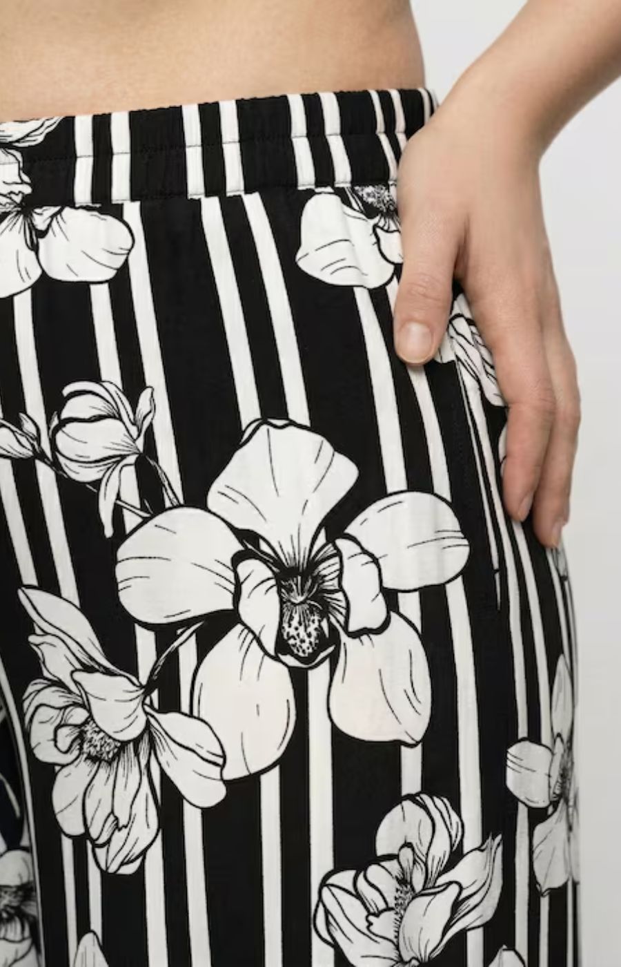Ulla Popken Floral Palazzo Trousers in Black
