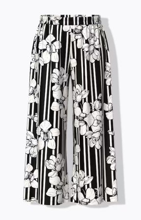 Ulla Popken Floral Palazzo Trousers in Black