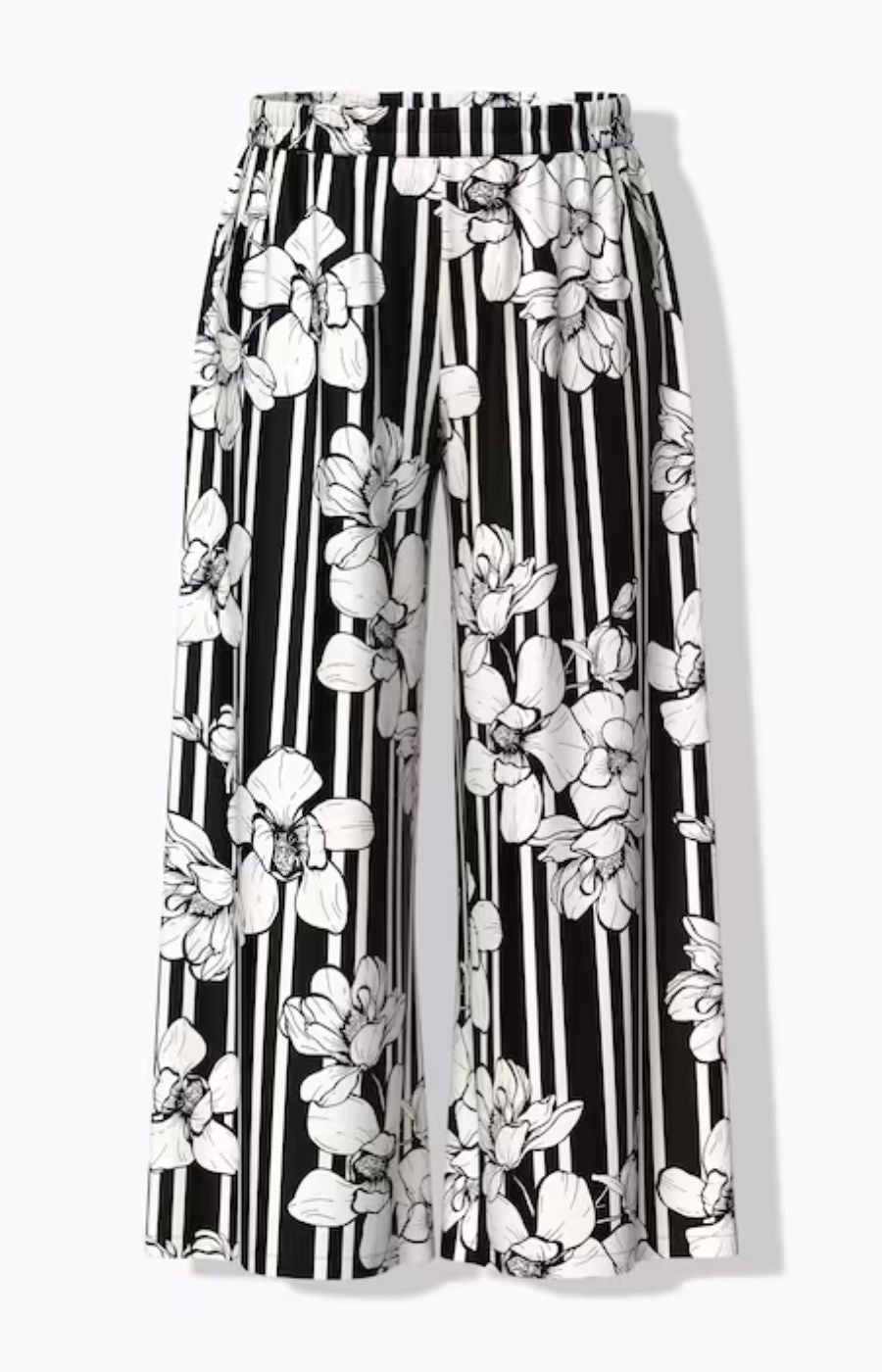 Ulla Popken Floral Palazzo Trousers in Black