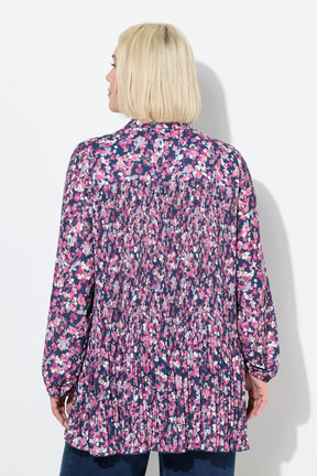 Ulla Popken Floral Pleated Shirt in Pink
