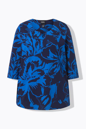 Ulla Popken Floral Print Top in Blue