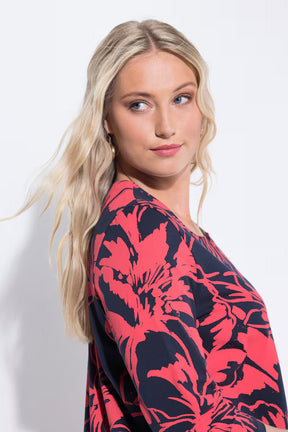 Ulla Popken Floral Print Top in Red