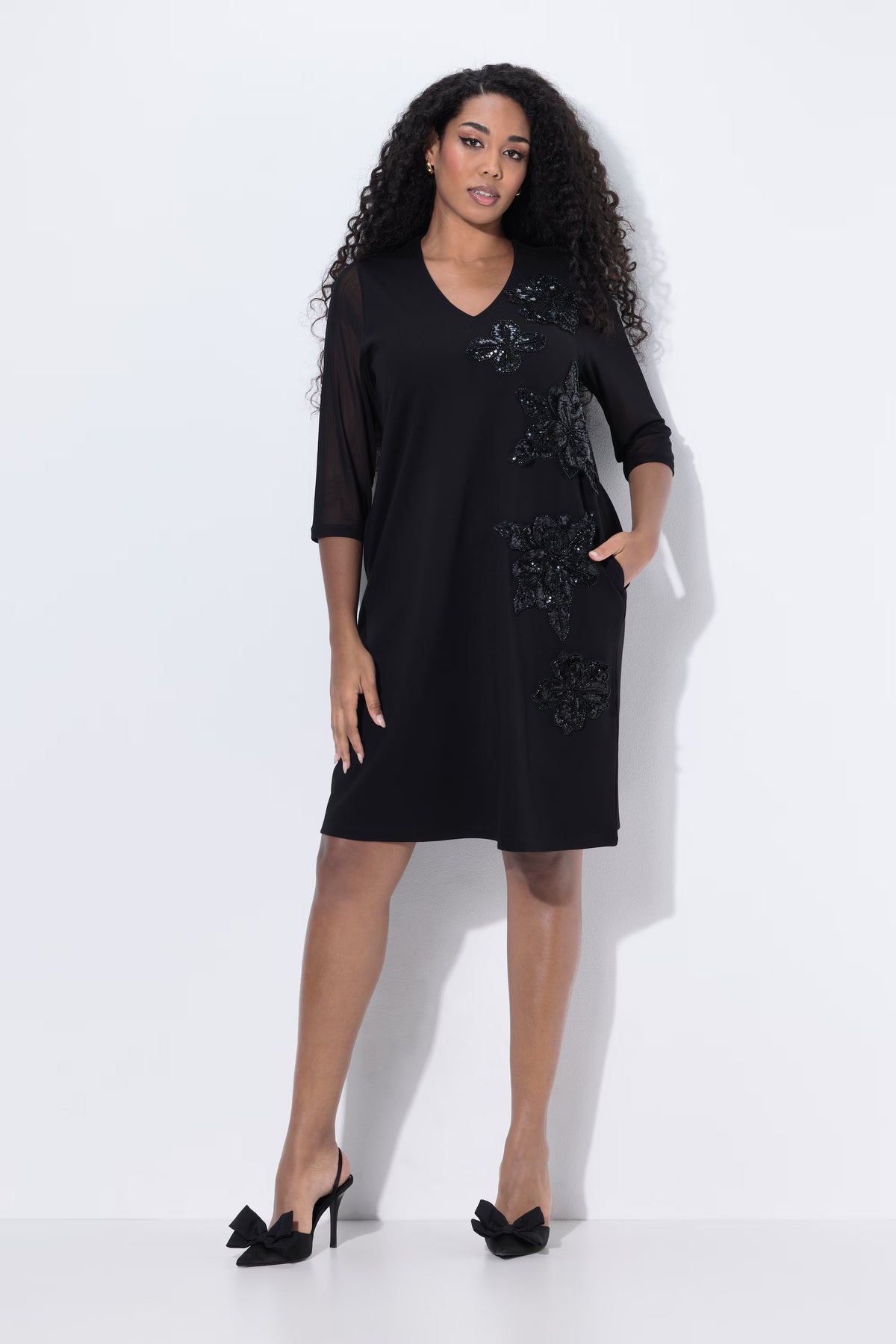 Ulla Popken Floral Sequin Dress in Black