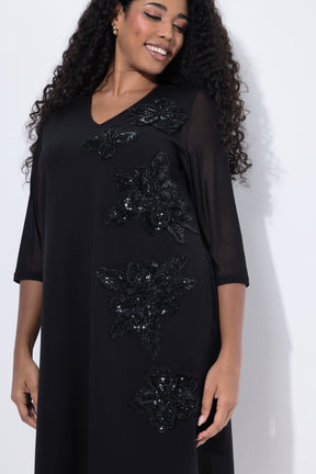 Ulla Popken Floral Sequin Dress in Black