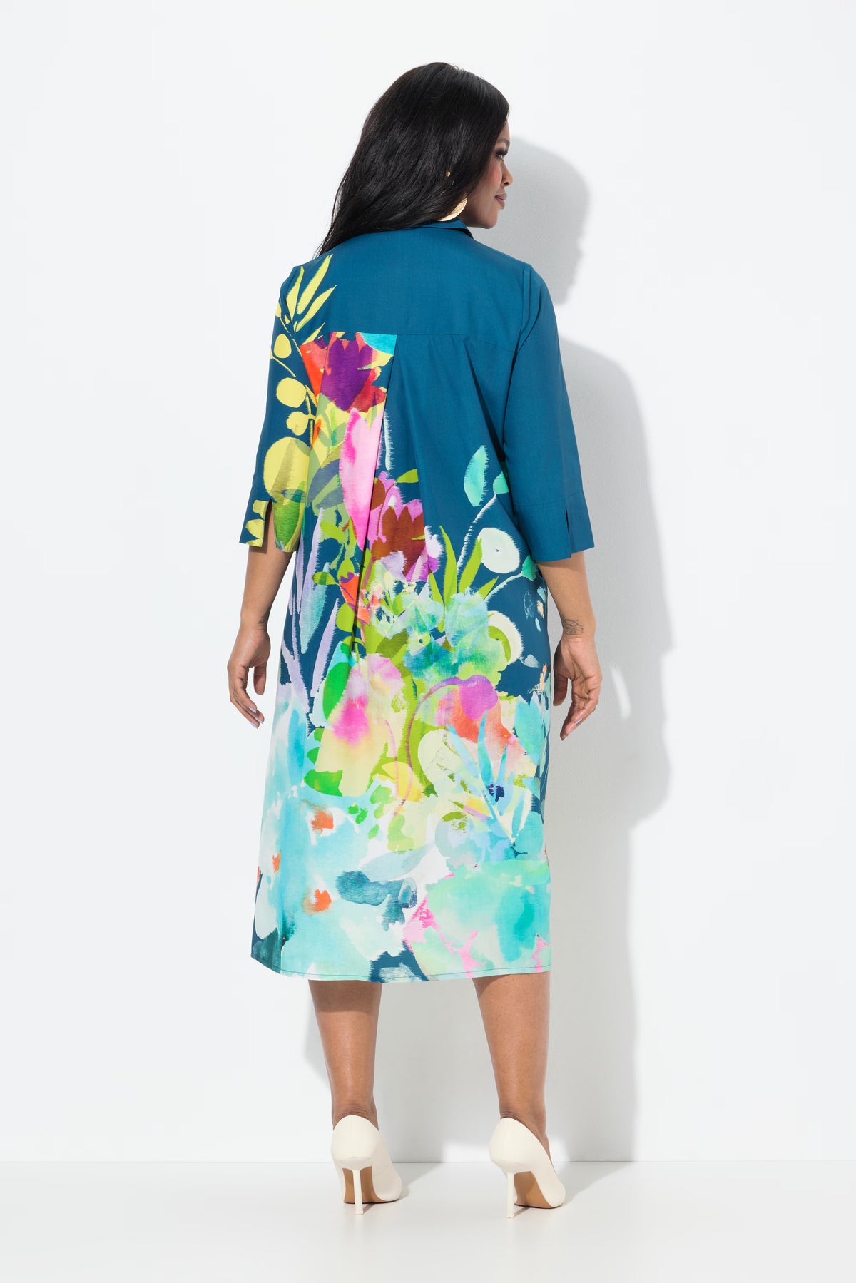 Ulla Popken Floral Shirt Dress in Blue