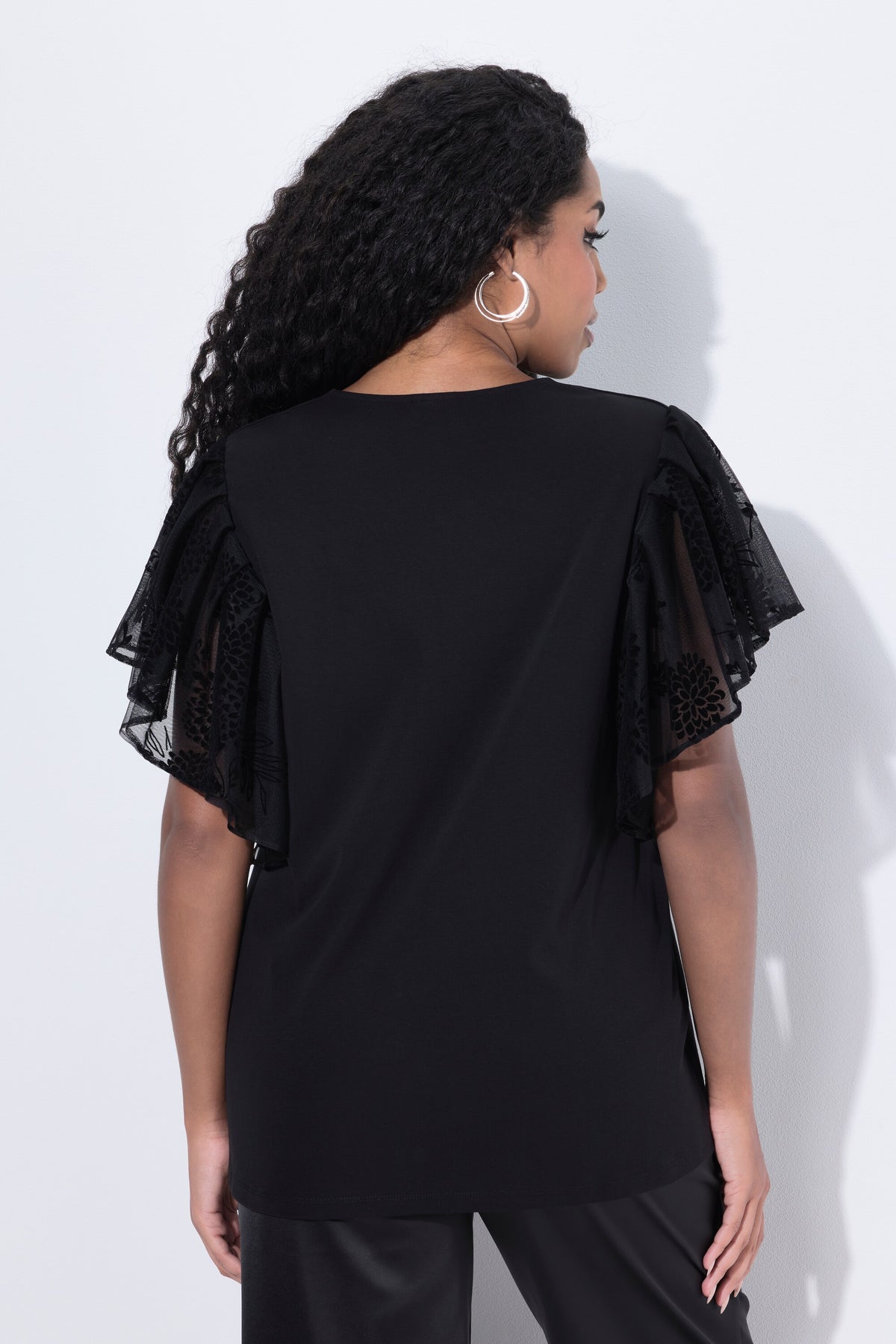 Ulla Popken Floral Sleeve T-shirt in Black