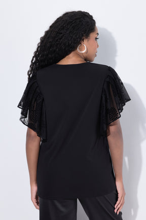 Ulla Popken Floral Sleeve T-shirt in Black