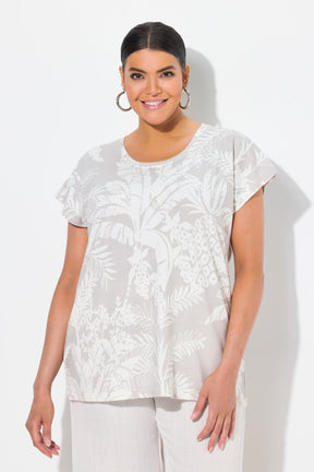 Ulla Popken Floral T-Shirt in Beige