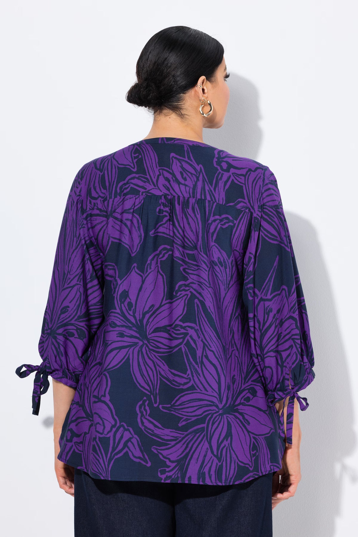 Ulla Popken Floral Tie Sleeve Blouse