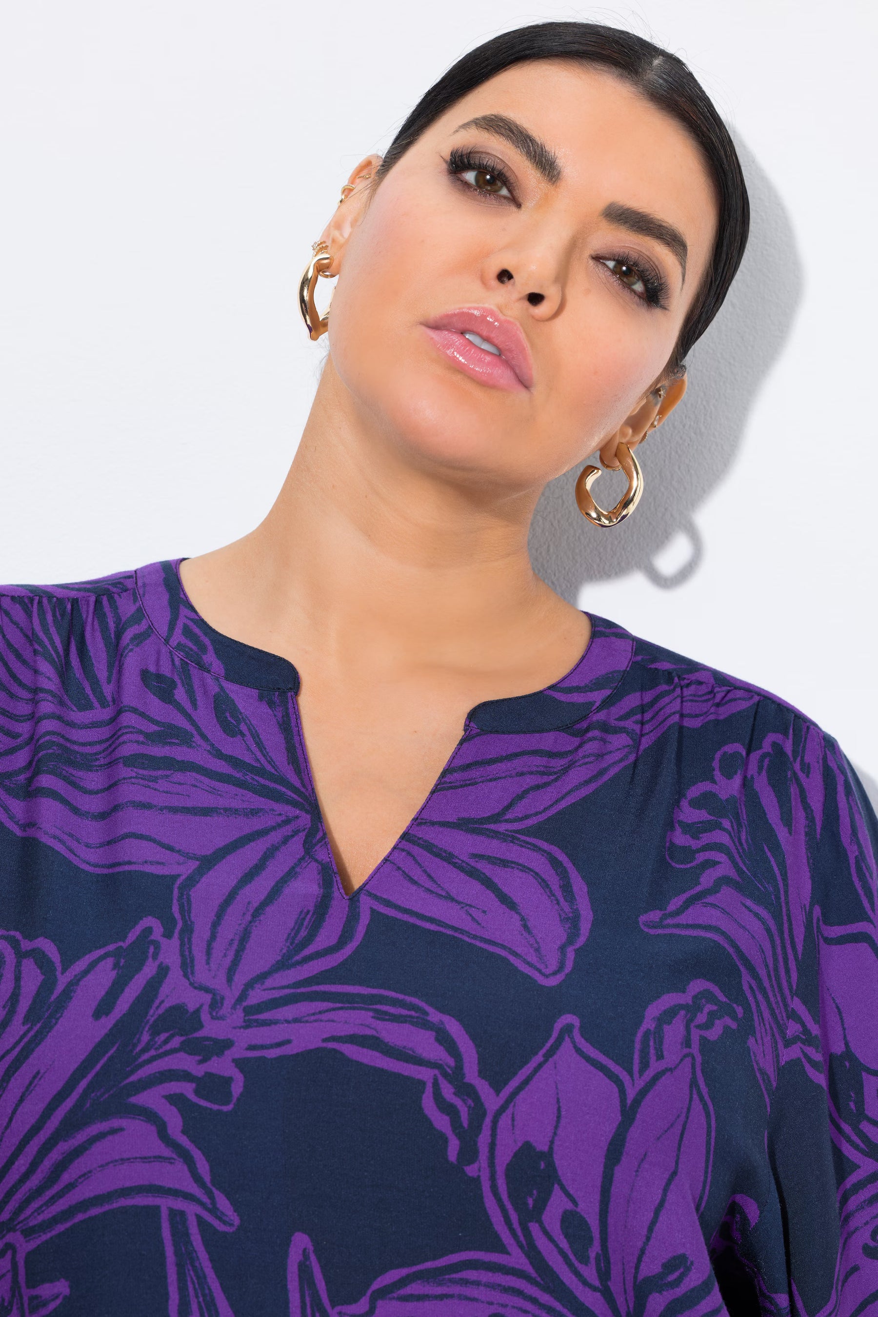 Ulla Popken Floral Tie Sleeve Blouse
