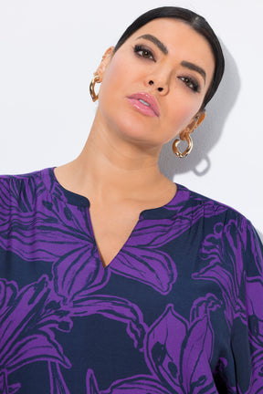 Ulla Popken Floral Tie Sleeve Blouse