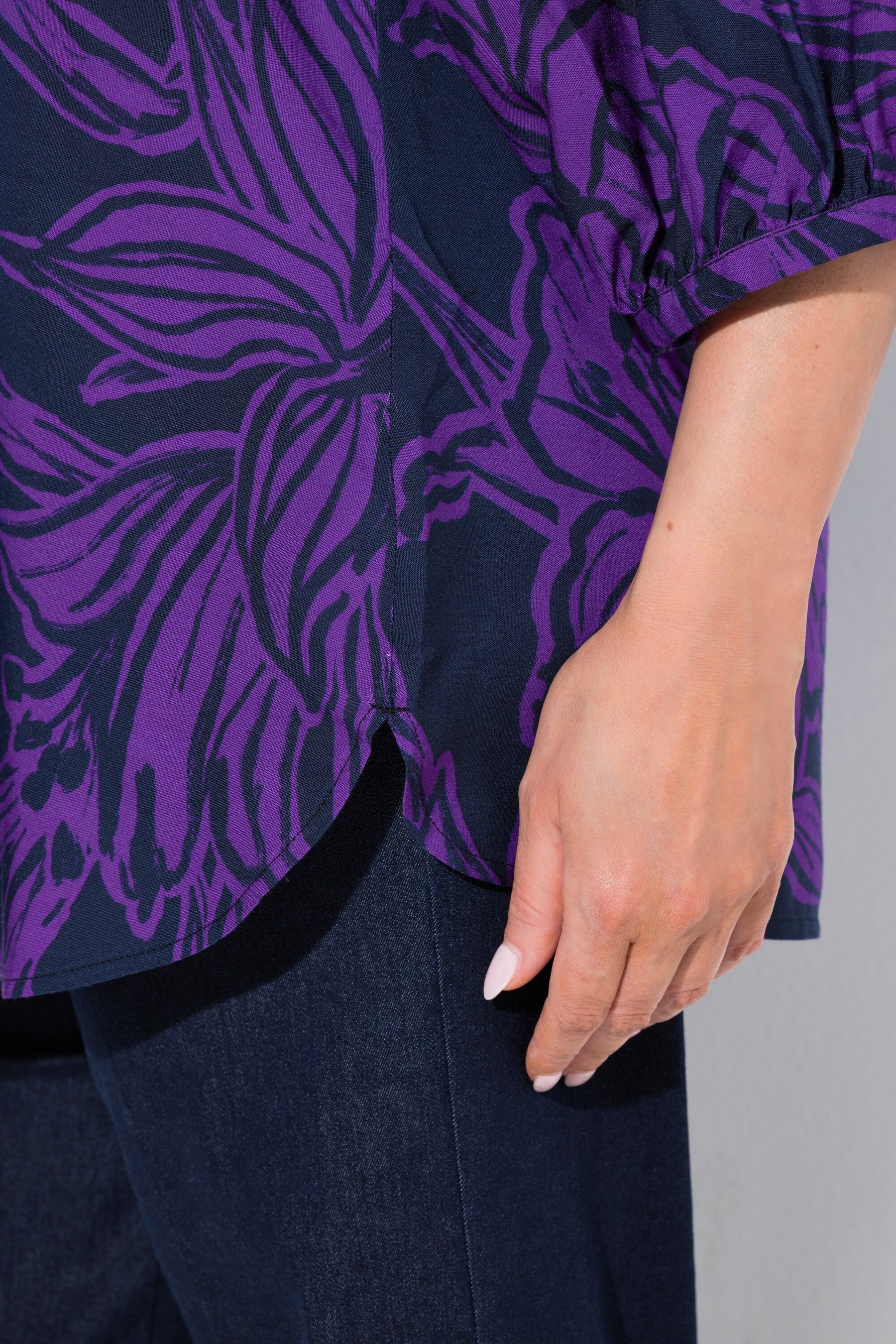 Ulla Popken Floral Tie Sleeve Blouse