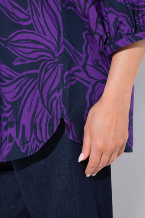 Ulla Popken Floral Tie Sleeve Blouse