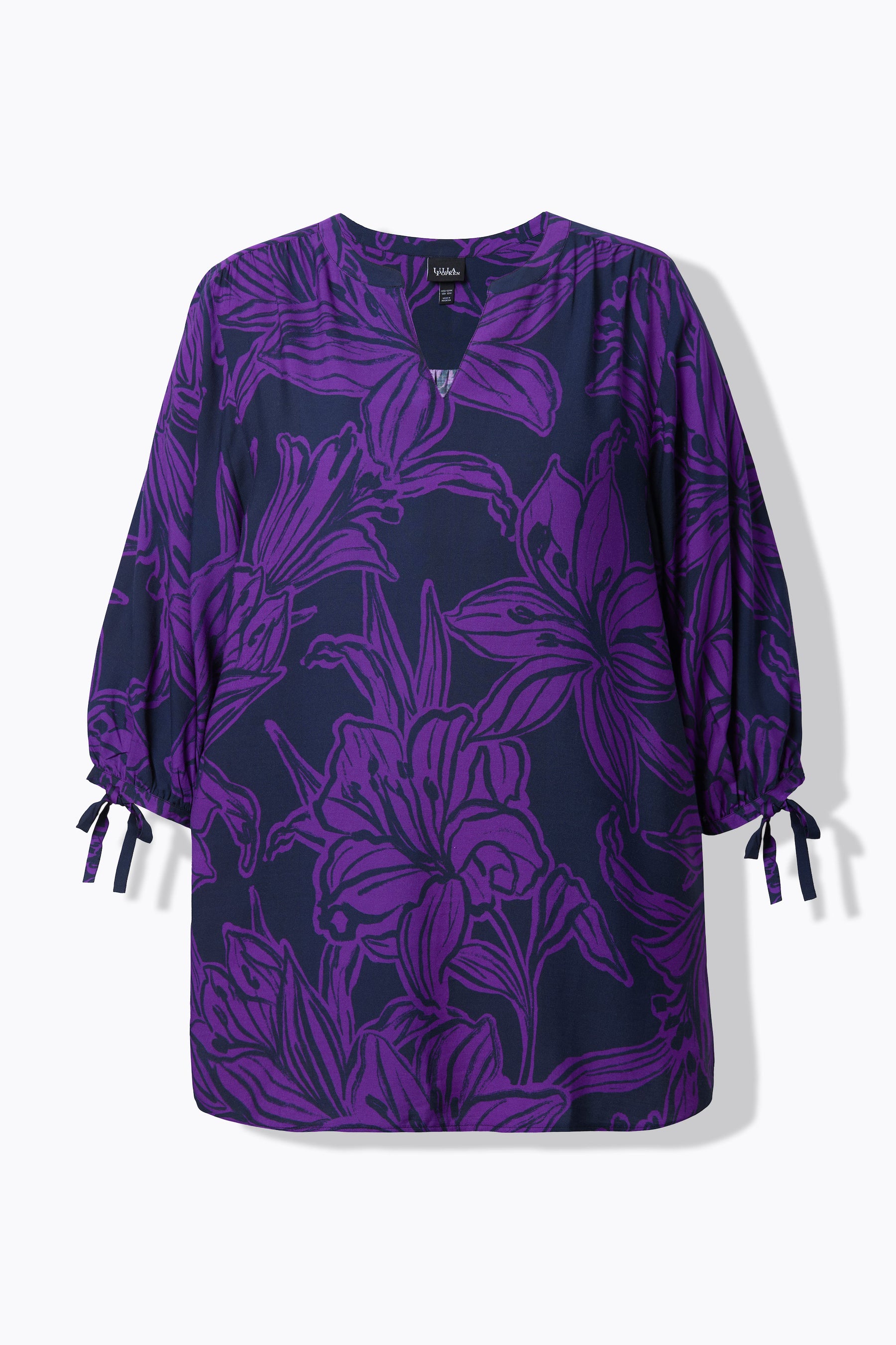 Ulla Popken Floral Tie Sleeve Blouse