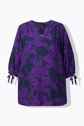 Ulla Popken Floral Tie Sleeve Blouse