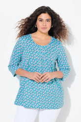 Ulla Popken Floral Top in Turquoise