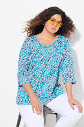 Ulla Popken Floral Top in Turquoise