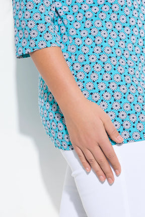 Ulla Popken Floral Top in Turquoise