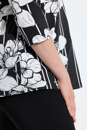 Ulla Popken Floral Tunic Neck Top in Black 