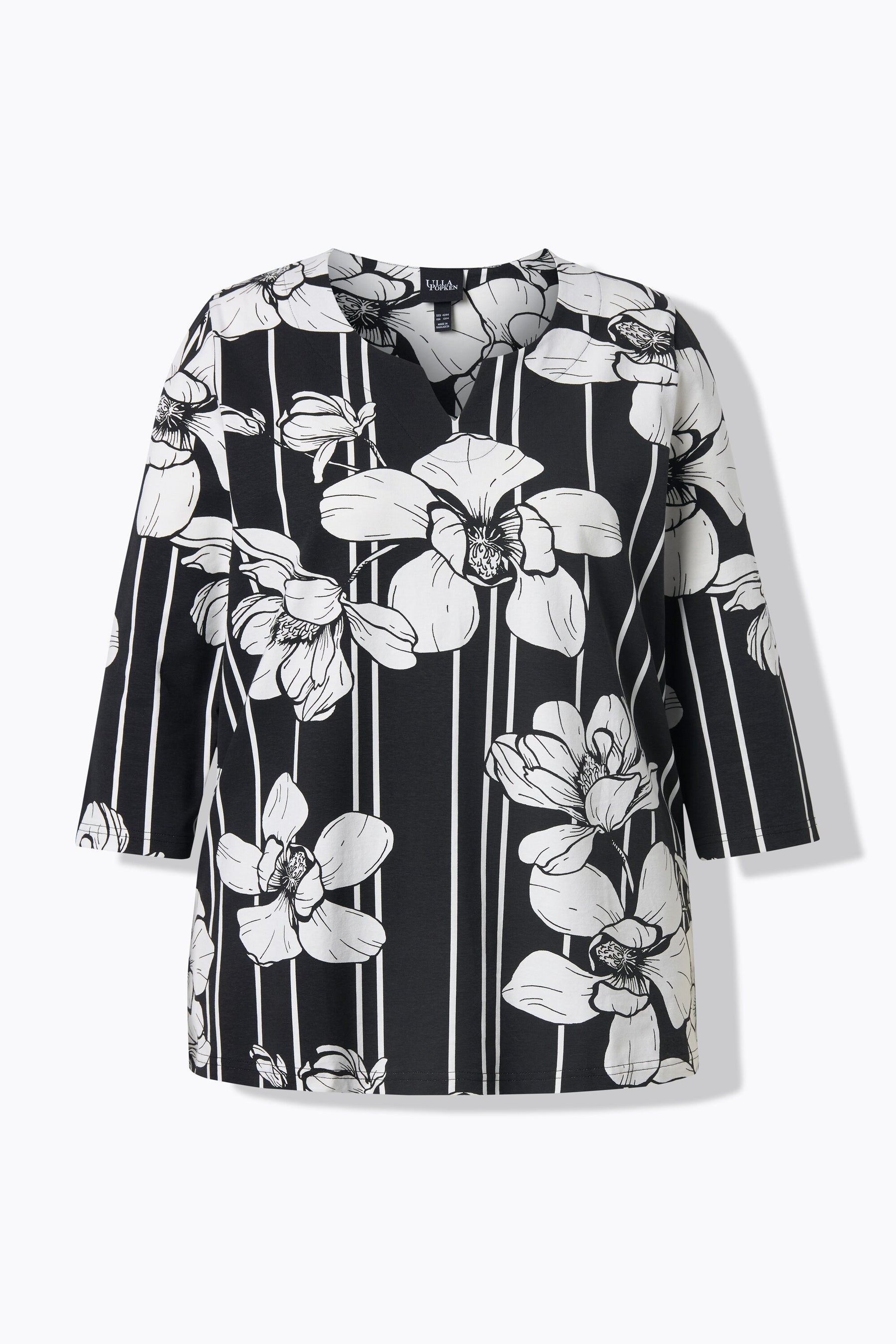 Ulla Popken Floral Tunic Neck Top in Black 