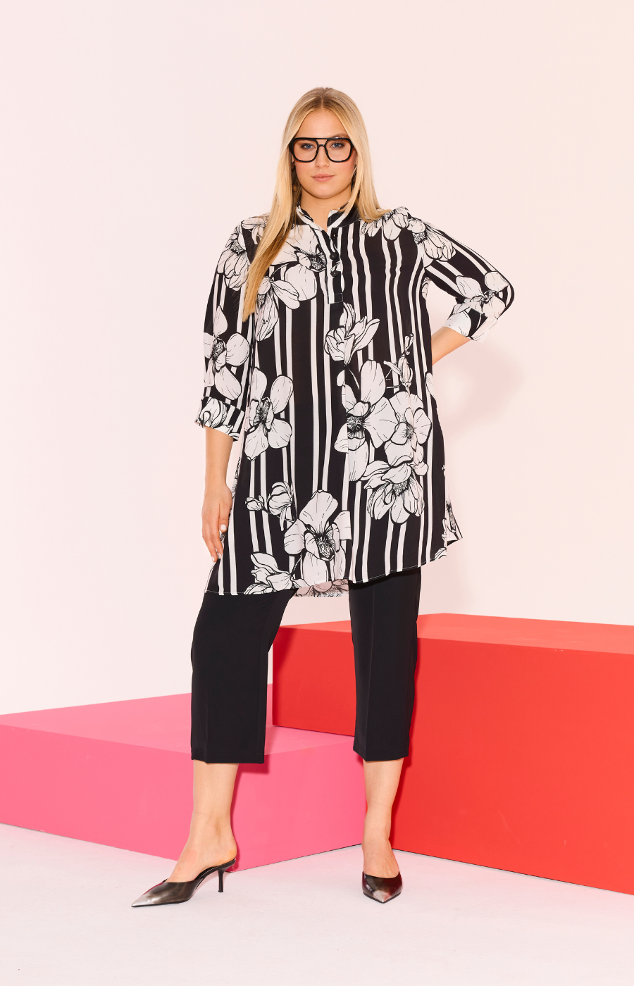 Ulla Popken Floral Tunic in White