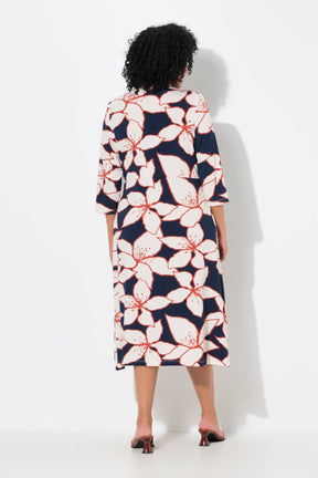 Ulla Popken Floral Wrap Dress in Navy