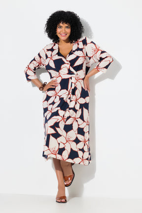 Ulla Popken Floral Wrap Dress in Navy