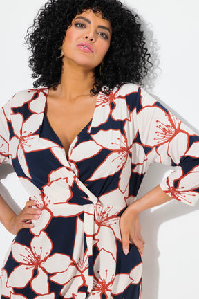 Ulla Popken Floral Wrap Dress in Navy