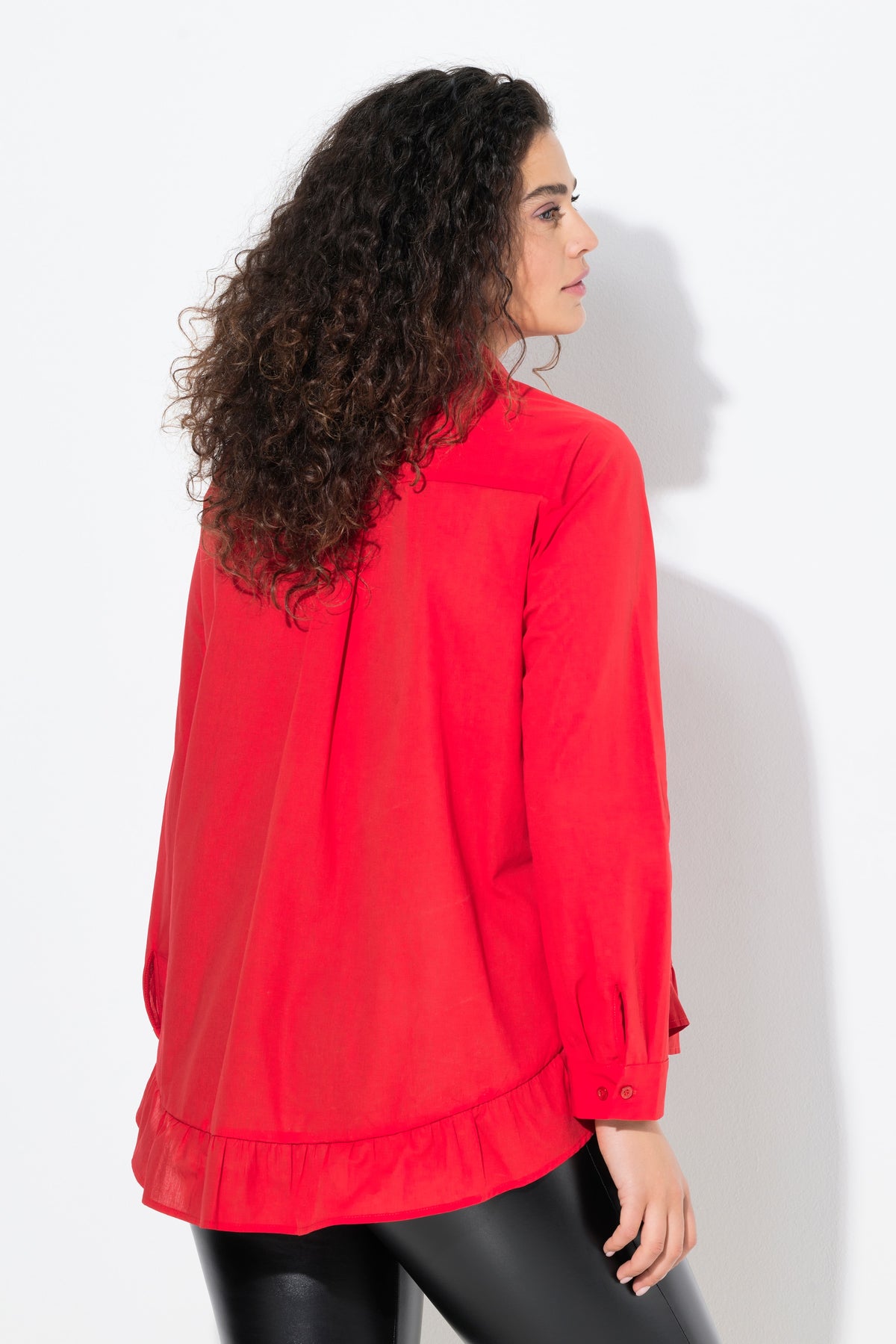 Ulla Popken Flounce Hem Shirt in Red