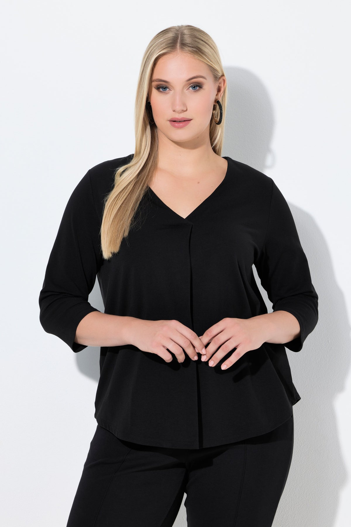 Ulla Popken Front Pleat Blouse in Black