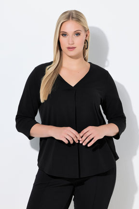 Ulla Popken Front Pleat Blouse in Black