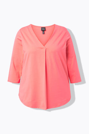 Ulla Popken Front Pleat Blouse in Pink. 