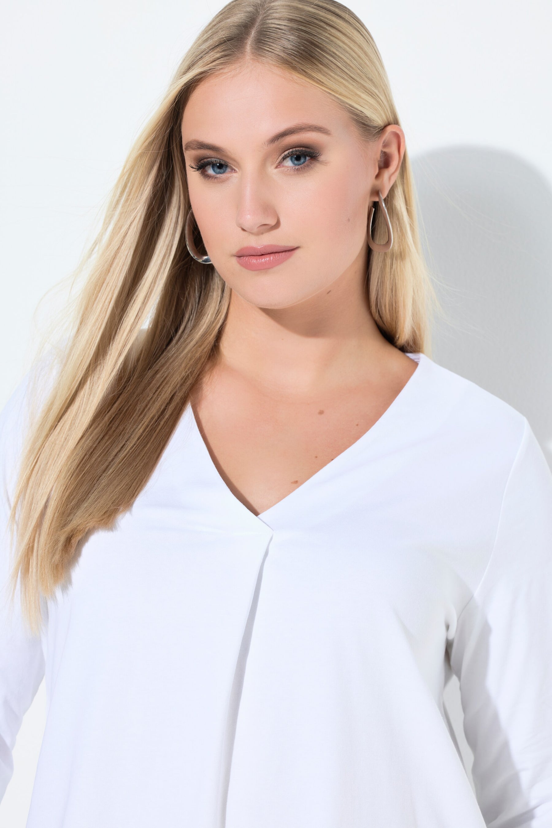 Ulla Popken Front Pleat Blouse in White 