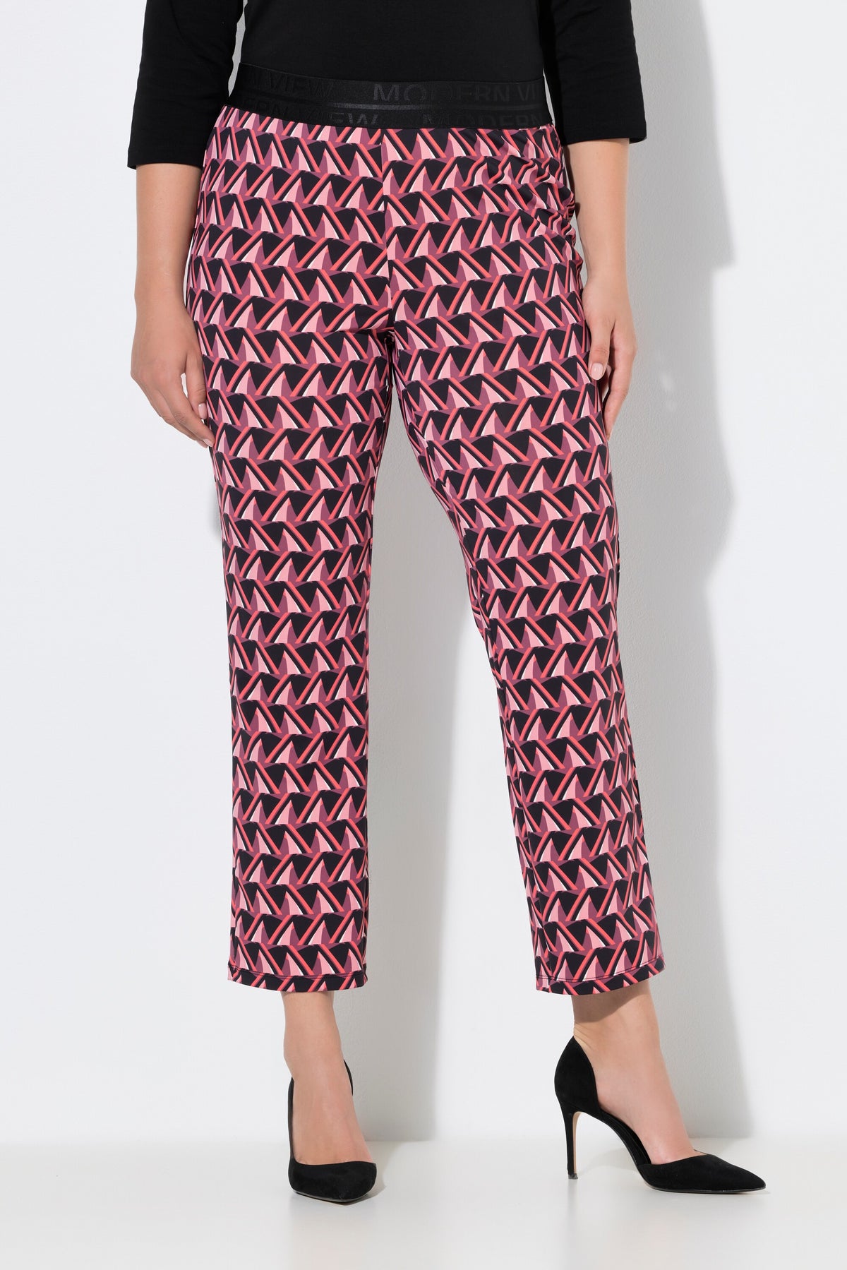 Ulla Popken Geo Print Trousers in Pink 