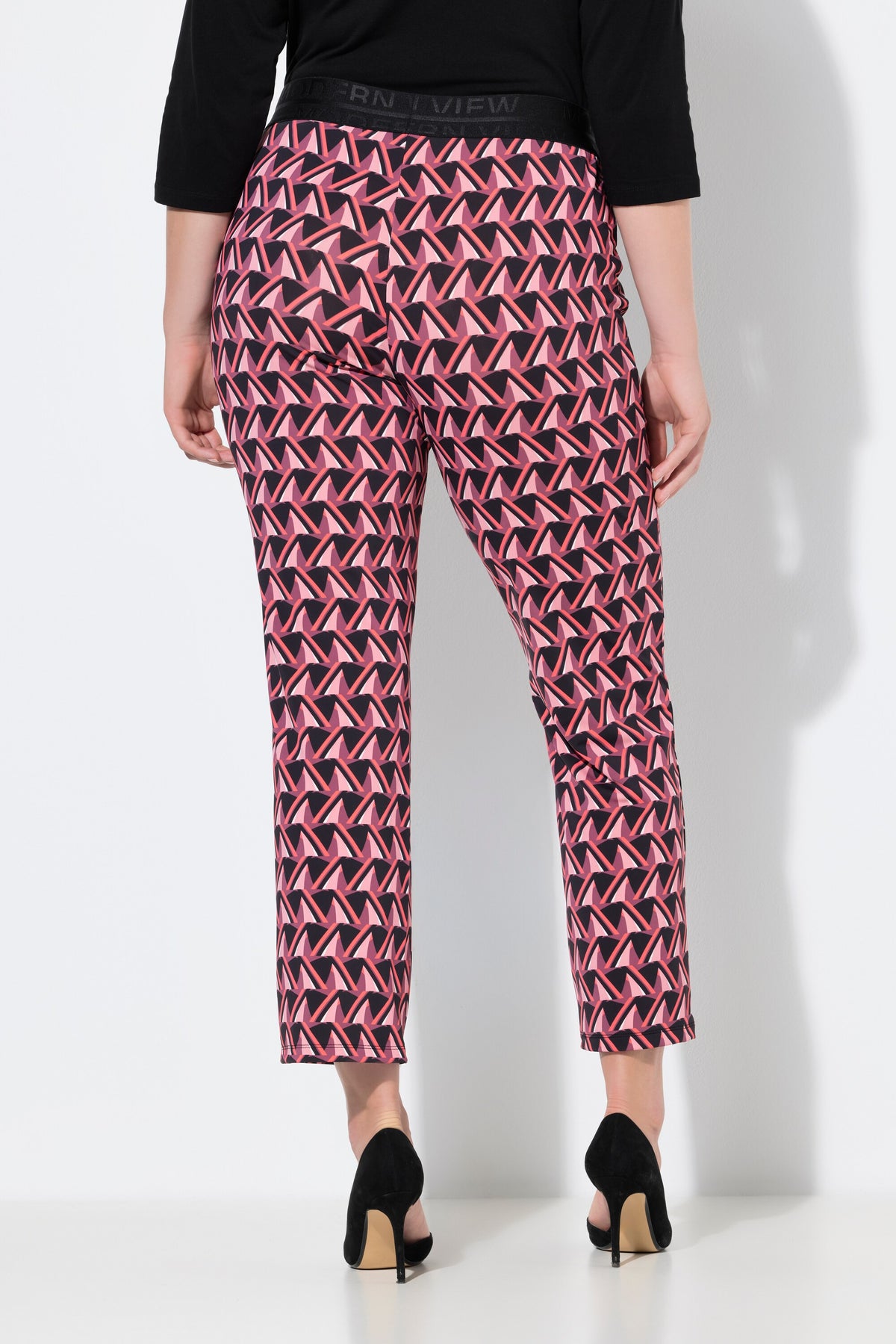 Ulla Popken Geo Print Trousers in Pink. 