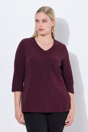Ulla Popken Glitter Lettering Top in Plum