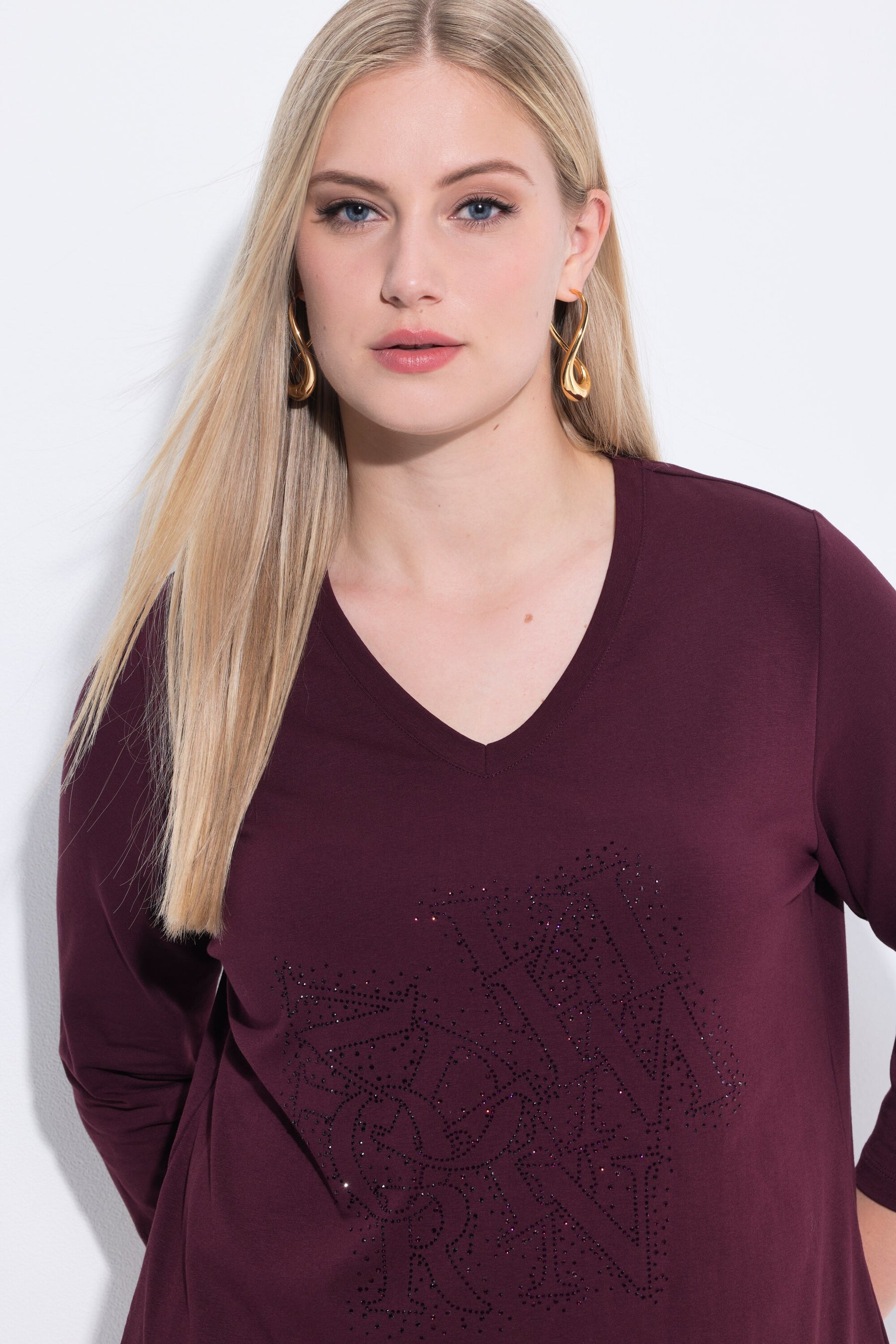 Ulla Popken Glitter Lettering Top in Plum