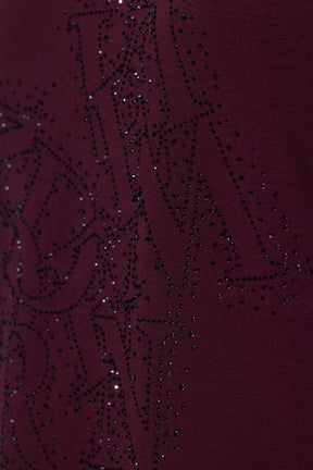 Ulla Popken Glitter Lettering Top in Plum