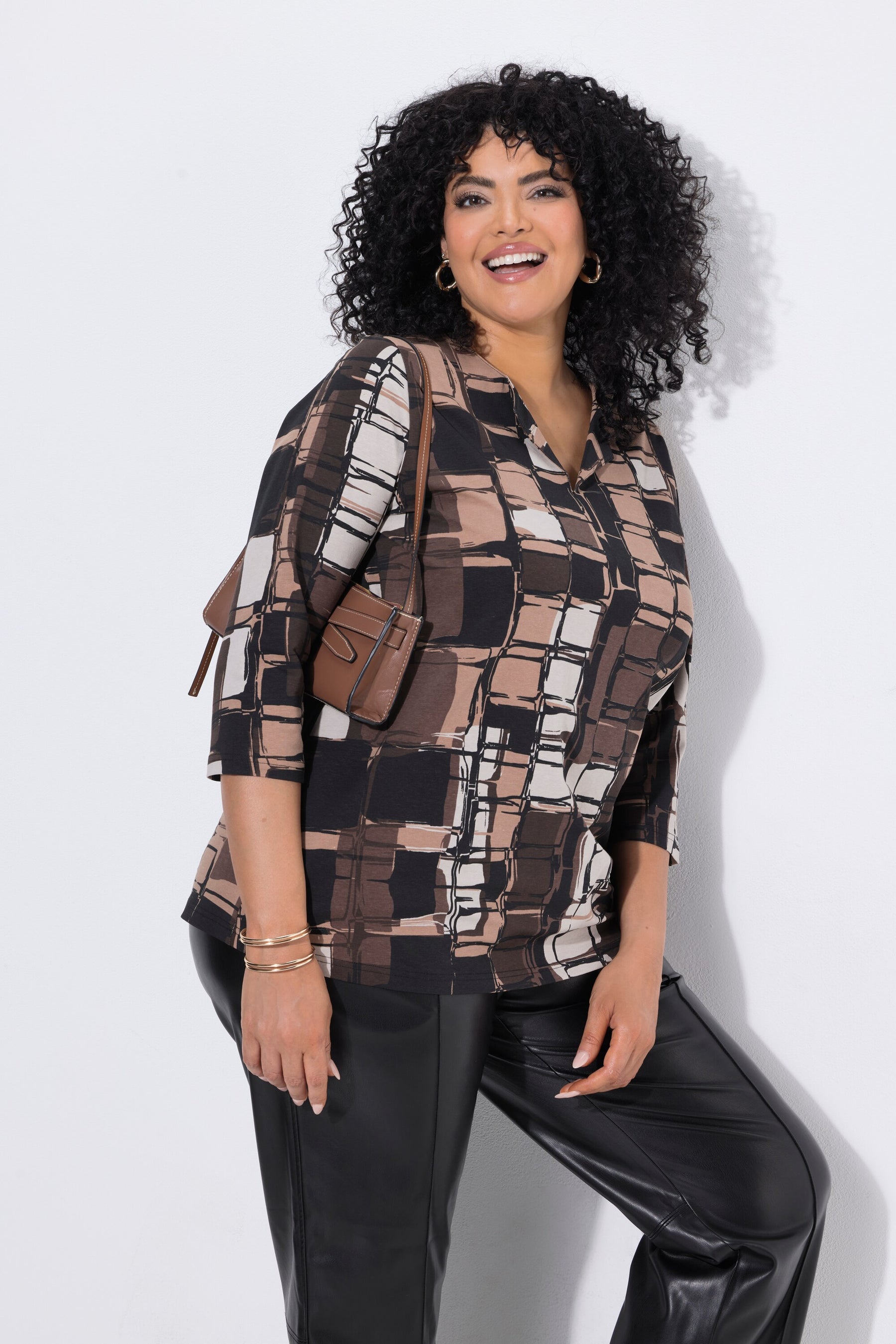 Ulla Popken Graphic Square Top in Brown 