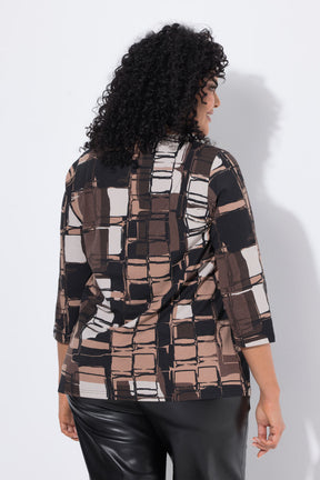 Ulla Popken Graphic Square Top in Brown 