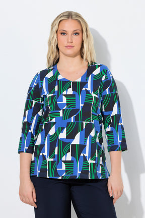 Ulla Popken Graphic Top in Green/Blue 