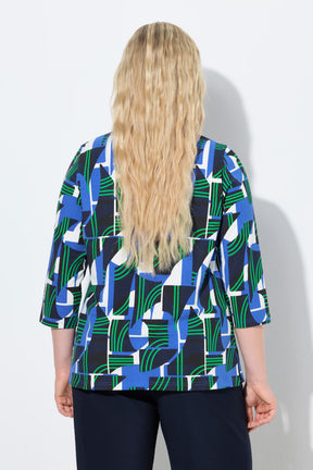 Ulla Popken Graphic Top in Green/Blue 