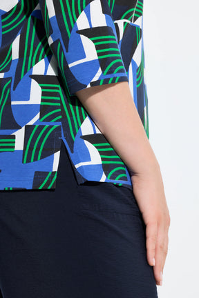 Ulla Popken Graphic Top in Green/Blue