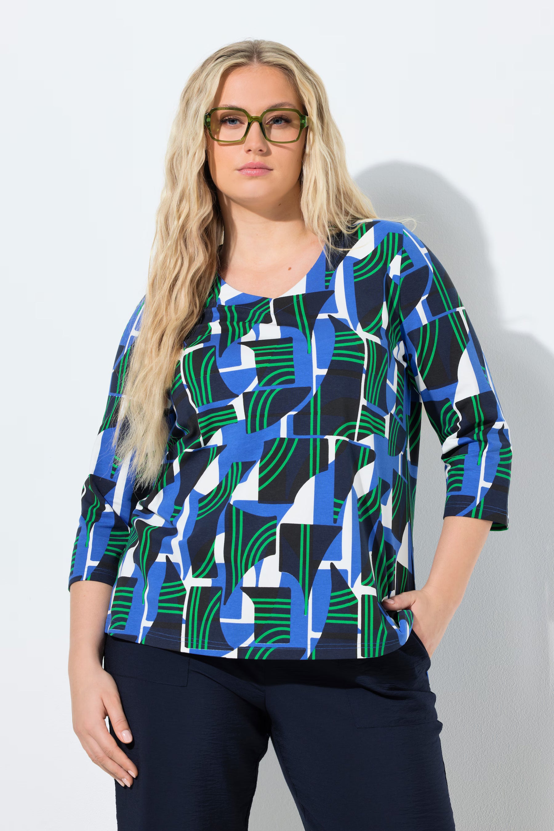 Ulla Popken Graphic Top in Green/Blue 
