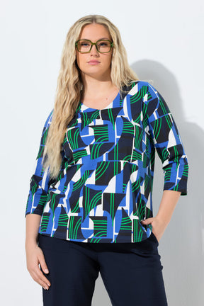 Ulla Popken Graphic Top in Green/Blue 