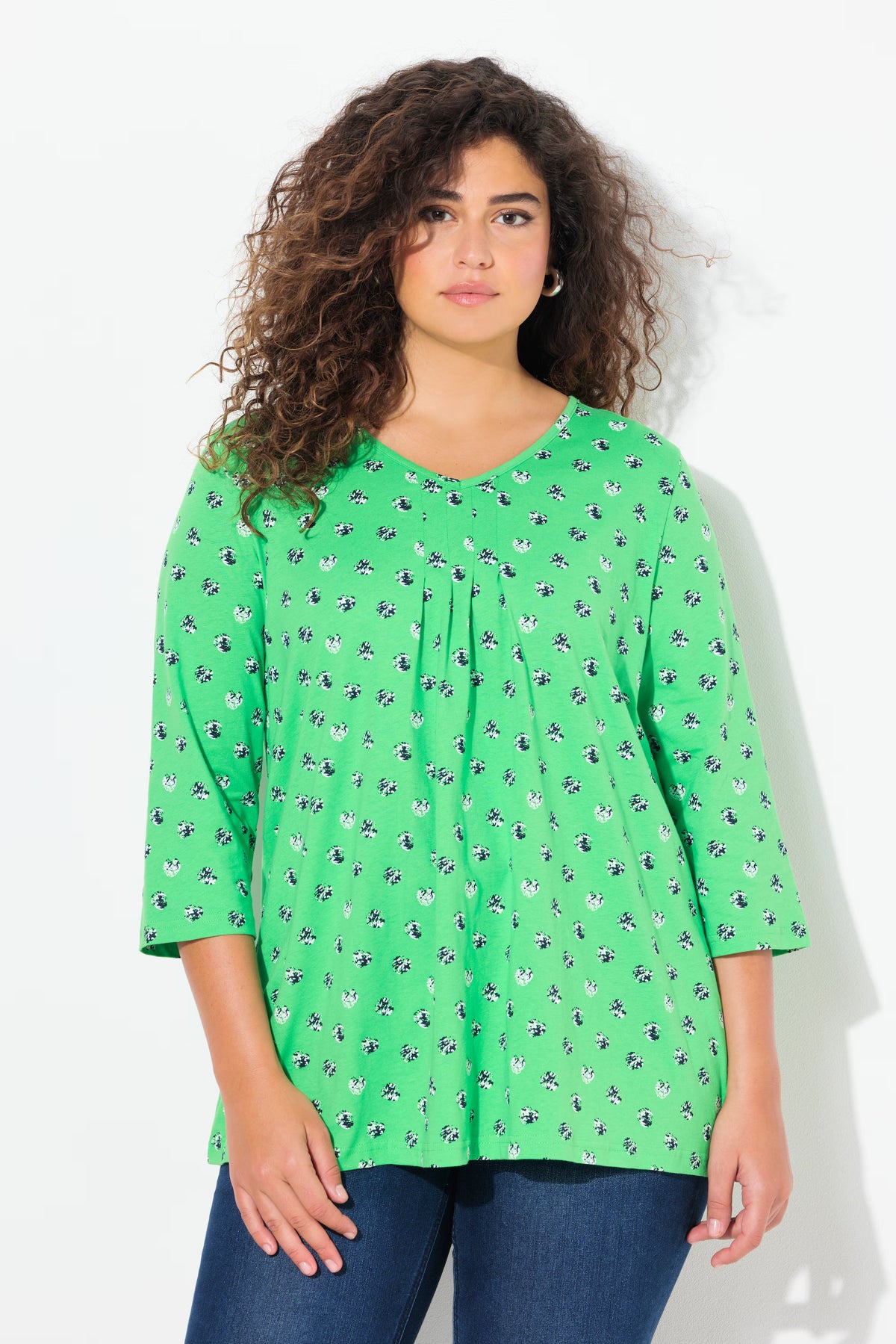 Ulla Popken Green Dot Print Top