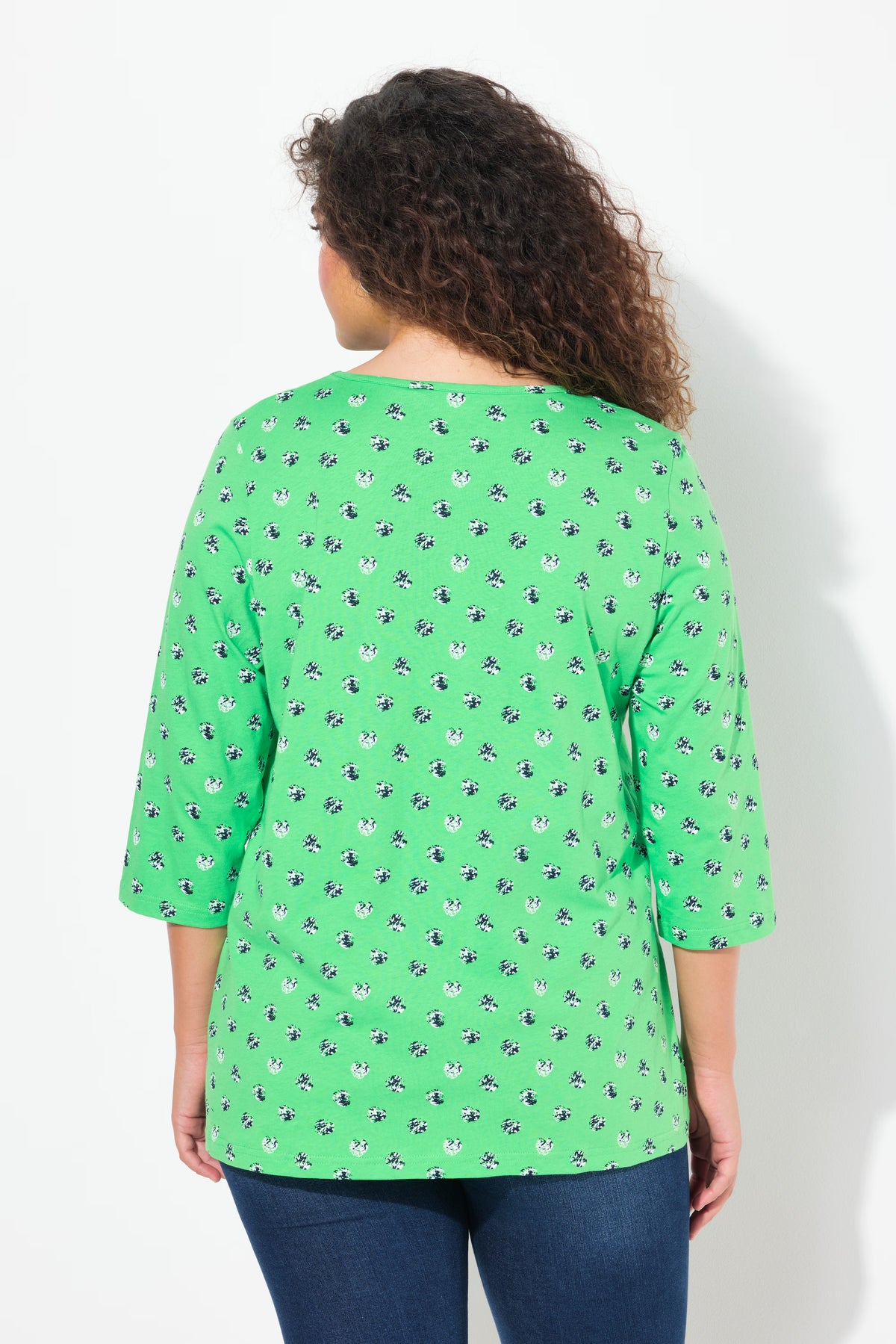Ulla Popken Green Dot Print Top