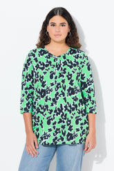 Ulla Popken Green Floral V-Neck Top