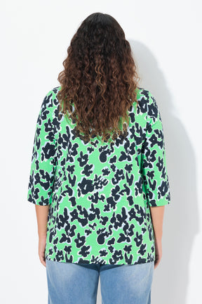 Ulla Popken Green Floral V-Neck Top