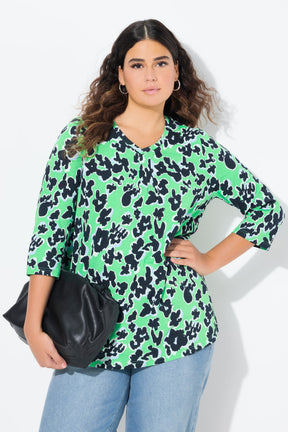 Ulla Popken Green Floral V-Neck Top